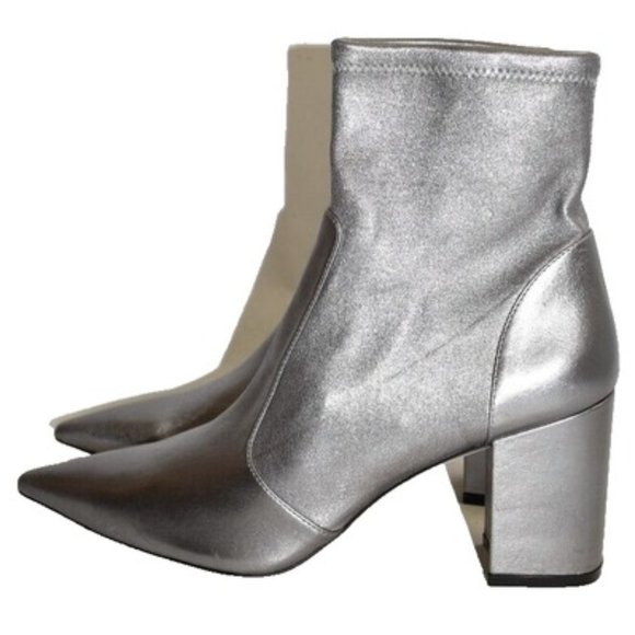 $700 STUART WEITZMAN Stuart 75 Block Stretch Bootie METALLIC POINTY 11.5 (PB12) - Picture 2 of 7
